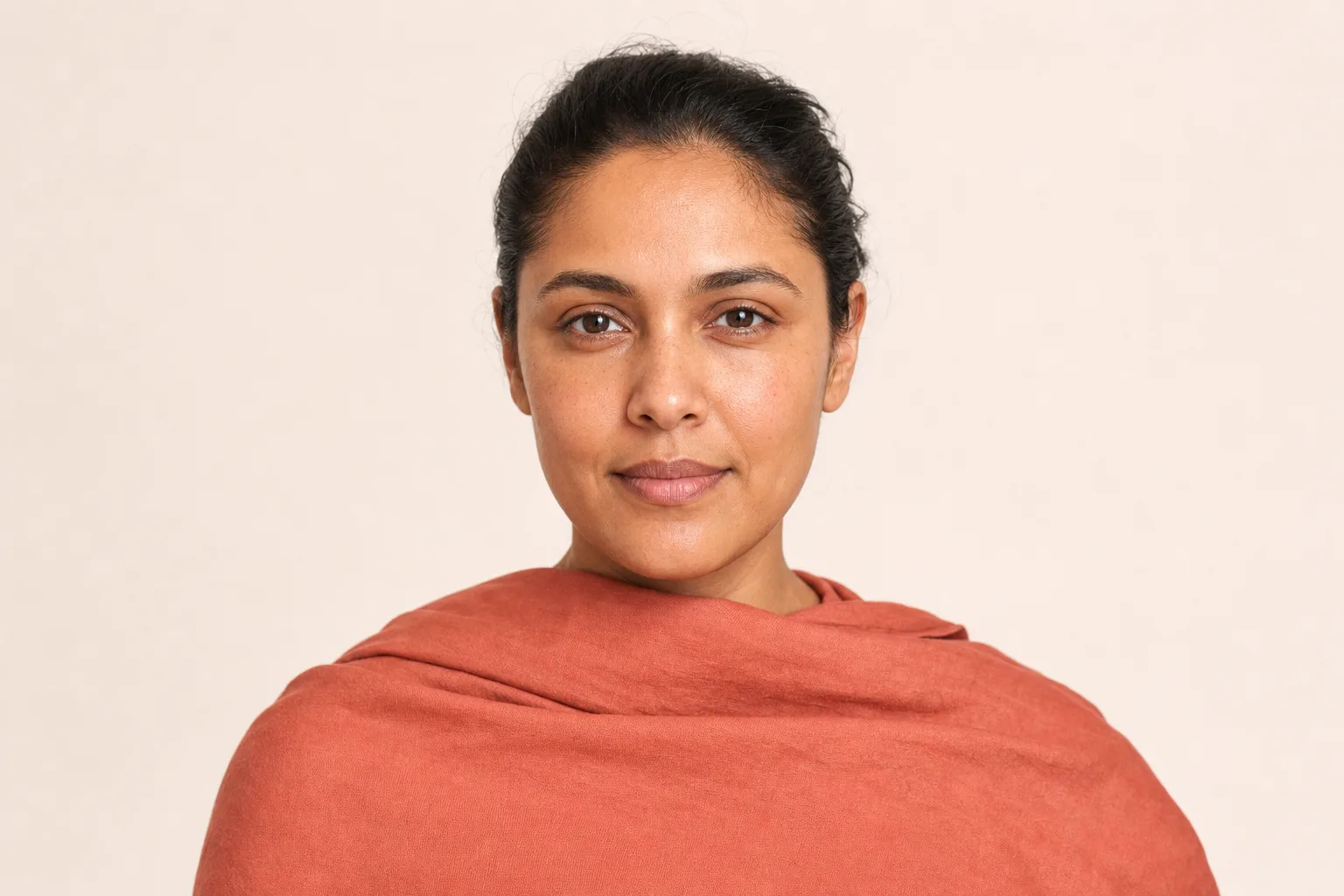 Editorial portrait comparing colour placed near the face